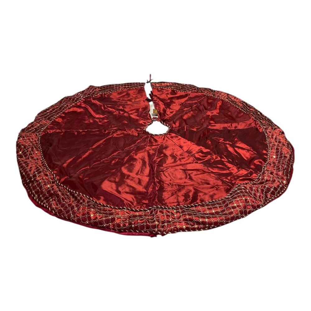 Vintage Chestnut Lane Red Beaded Christmas Tree Skirt 50 Inch Holiday Decor